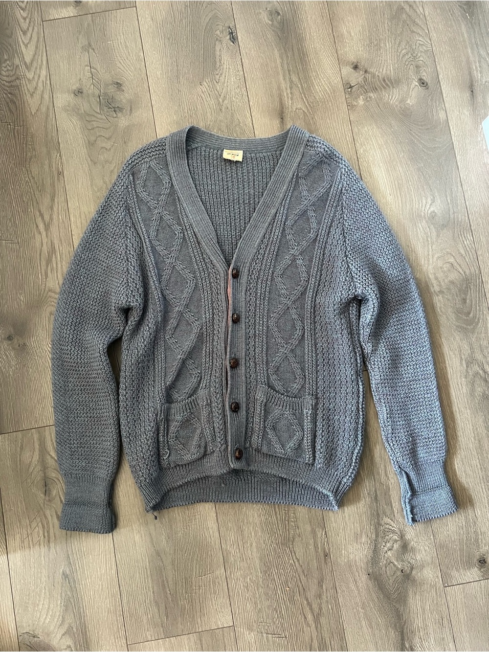 Vintage made in Britain Textured Cable Knit Button Cardigan - Grayish blue